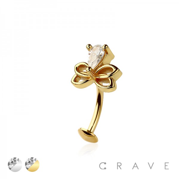 TEARDROP RIBBON CZ TOP 316L SURGICAL STEEL THREADLESS FLOATING BELLY BUTTON RING